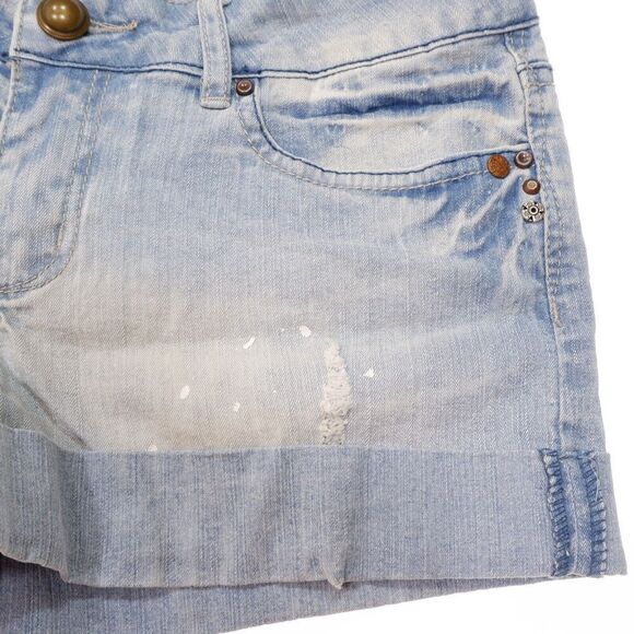 Energie Shorts Size 5 Juniors Distressed Cuffed Splatter Stretch Measures W28 - Picture 5 of 7
